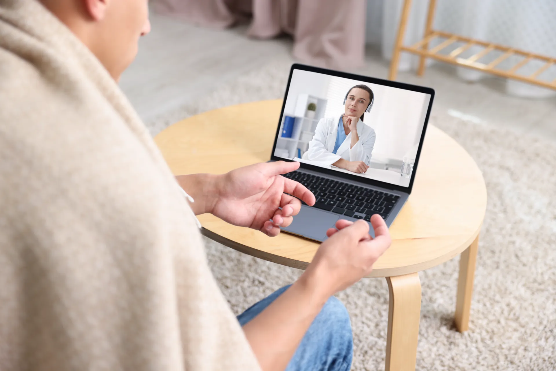 man having online consultation with female doctor utc ()